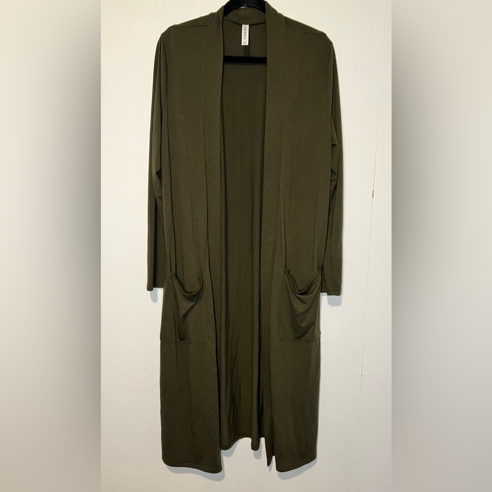 Zenana Premium Long Sleeve Olive Open Cardigan Sweater V2 53025